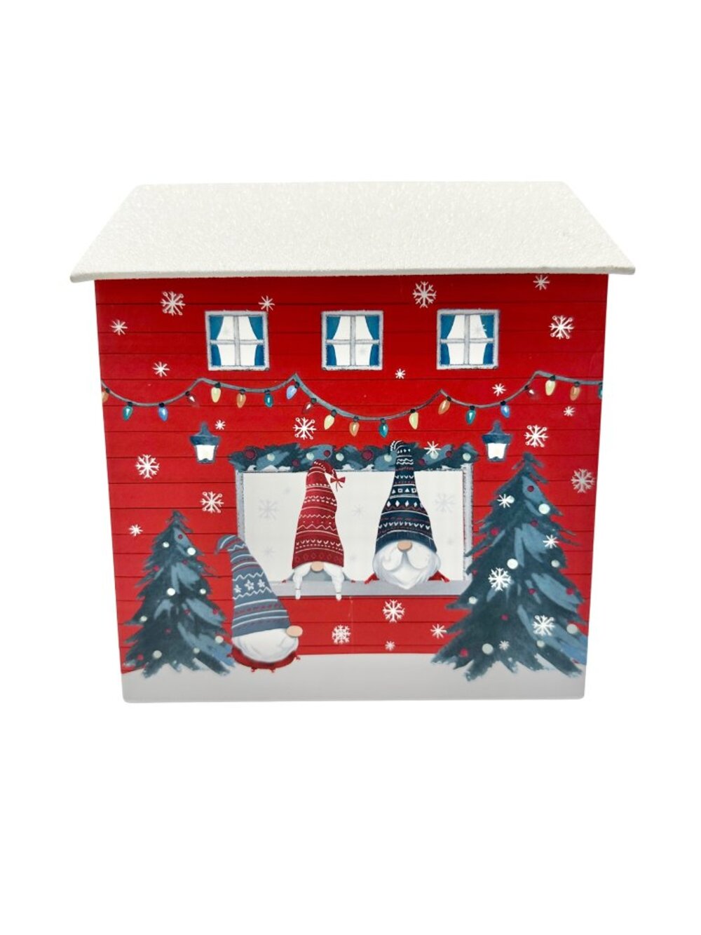 Christmas Punch Studio Holiday Gift Box 8 x 7 x 6 Red White Gray Gnome House